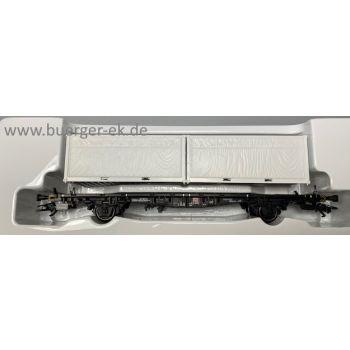 Containerwagen beladen mit 2 weißen Containern, 2-achsig