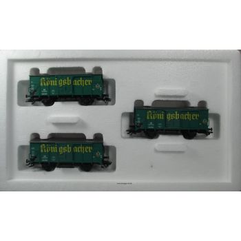 Wagen-Set Königsbacher Bier, Inhalt 3 Bierwagen Königsbacher Brauerei AG Koblenz, Schiebetüren zum öffnen, 1 Wagen Nr. 540 837, 1 Wagen Nr. 540 838,