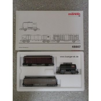 Schweizer Güterwagen-Set der SBB, 1 Kesselwagen, 1 Offener Güterwagen Eaos 4achsig, 1 Gedeckter Güterwagen mit Bremserhaus,