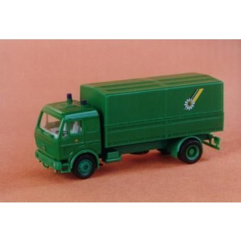 Mercedes-Benz SK LKW Pritsche/Plane der Polizei mit buntem POLIZEI-Signet von Baden-Württemberg