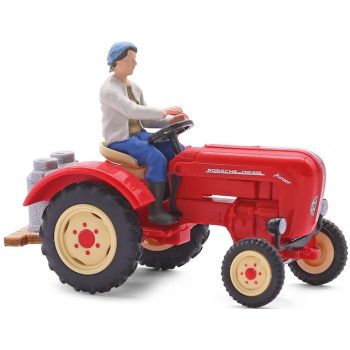 Porsche K Junior Traktor mit Bäuerin und Milchkannen, Baujahr 1957