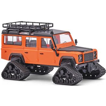 Land Rover Defender mit Dachträger und Raupenantrieb, orange/schwarz, Baujahr 1983