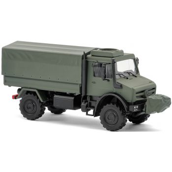 Mercedes-Benz Unimog U 5023 mit Seilwinde, Pritsche/Plane, oliv Mattlackierung, Baujahr 2014