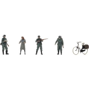Wehrmacht Checkpoint, Frau auf Fahrrad, 5 Figuren, Spur TT