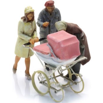 Wonneproppen, 3 Personen mit Kinderwagen Spur N