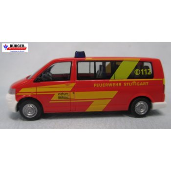 VW T5 LR Bus, Feuerwehr Stuttgart, Abteilung Uhlbach Abteilung Rotenberg, rot mit gelbem Streifendesign, 28/19-1 MTW 27, S-FW 2281