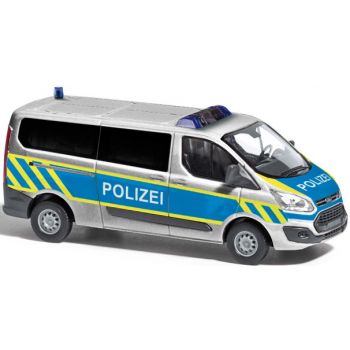 Ford Transit Custom Bus, Polizei, silber/blau mit leuchtgelbem Streifendesign, Baujahr 2012