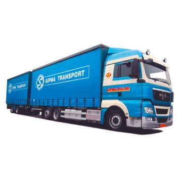 MAN TGX XLX, Jumbo-Gardinenkoffertandemhängerzug, Sipma