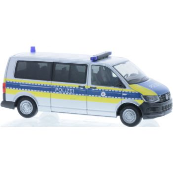 VW T6, Polizei Thüringen, silber/blau mit leuchtgelbem Streifendesign