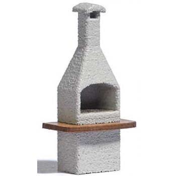 Grillkamin mit Glut, Gartengrill mit glimmender Grillglut, Steinoptik, mit Grillrost und Ablagefläche, Anschluss 14-16 V, Große 12 x 7 x 24 mm