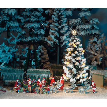 Weihnachtsbaum, ca. 9 cm hoch, mit 7 Kerzendioden, bunt geschmückt, zum Anschluß an Trafo 14-16 V Gleich- oder Wechselspannung