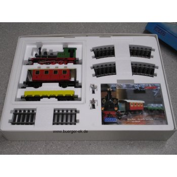 Maxi-Startpackung (Dampflok, Personenwagen, Güterwagen, Trafo und Schienen)
