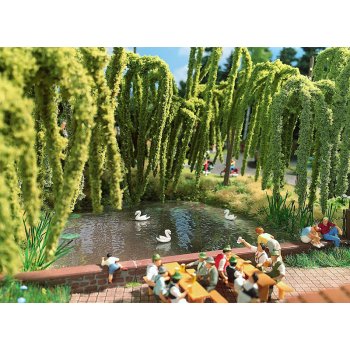 Teich mit schwimmenden Schwänen, Bausatz mit Motor 14-16 V Wechselspannung, Antriebskasten und Seefolie (19 x 13,5 cm), inklusive 3 Schwänen