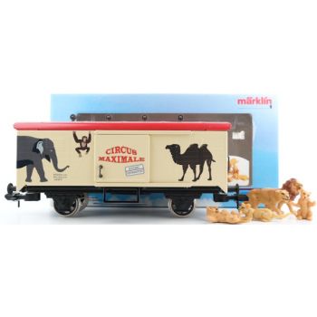 Circus Maximale Maxi Museumswagen 1997, Gedeckter Güterwagen mit Tierfiguren, Achtung Tiertransport, Spur 1