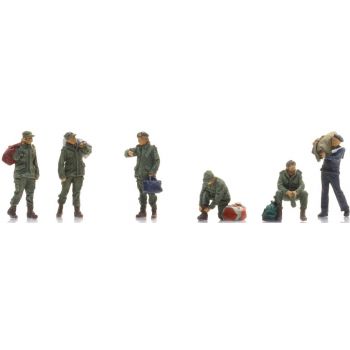 Wehrpflichtige am Bahnsteig, Niederländische Armee, Dutch Army, 6 Figuren