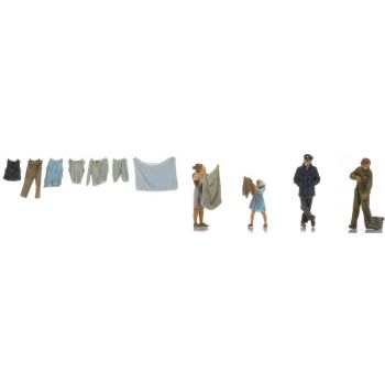 Binnenschifferfamilie Seidel, 4 Figuren, Wäscheleine,