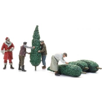 Weihnachtsmann mit Christbaumträgern - Weihnachtsbaumverkauf