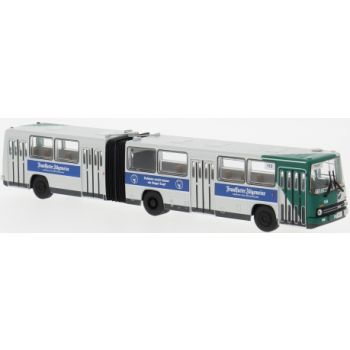 Ikarus 280.02, weiß/grün, Gelenkomnibus Potsdam in Brandenburg, FAZ - Frankfurter Allgemeine Zeitung, Baujahr 1991