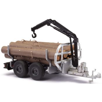 Tandemanhänger mit Kran, beladen mit Holz, Forst, Rückewagen