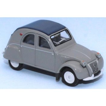 Citroen 2 CV AZLP, grau, geschlossenes blaues Verdeck, blaue Sitze, Baujahr 1958