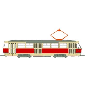 Tatra T3/T4 Straßenbahn, hellbeige/rot, Baujahr 1970