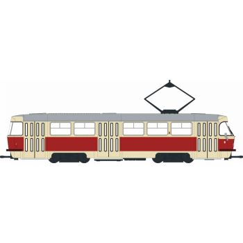 Tatra T3/T4 Straßenbahn aus Schwerin, hellbeige/rot, Baujahr 1970