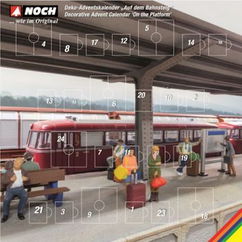 Deko-Adventskalender Auf dem Bahnsteig, Inhalt 24 handbemalte Figuren und Zubehörteile