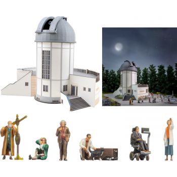 micro-motion Sternwarte, Laser-Cut Bausatz Sternwarte, Planeten-Projektor, Antrieb für Kuppel und Teleskop, 6 Figuren Albert Einstein, Isaac Newton,