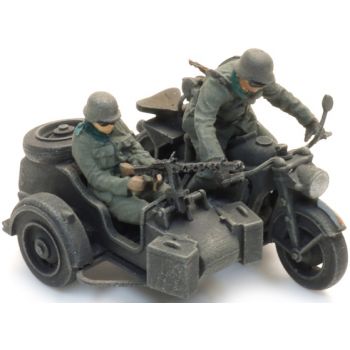 Wehrmacht Zündapp Motorrad mit Beiwagen und 2 Figuren