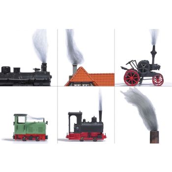 Rauchwolle. Mit der neuen Rauchwolle lassen sich Rauchschwaden realistisch an Schornsteinen von Gebäuden, Abgase und Rauch usw. gestalten. Inhalt 5g.