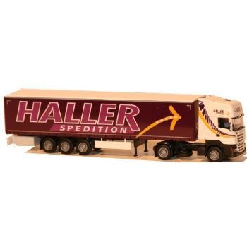 Scania 09 Topline/Aerop., Gardinen-Koffersattelzug, Haller Spedition GmbH, Ebersbach / Fils, Baden-Württemberg