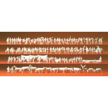 Bahnpersonal, Reisende, Passanten, Arbeiter, Tiere, 120 unbemalte Figuren, Maßstab 1:160