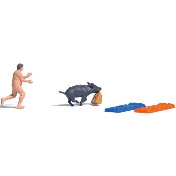 Wildschweinalarm, Nackter Mann verfolgt ein Wildschwein, das seine Tasche gestohlen hat. Nach einer wahren Begebenheit am Berliner Teufelsee.