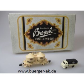 Märklin Museumswagen 2018 Spur Z, mini-club, Silowagen, Confiserie Bosch Vanille-Wibele,  beiliegend Hanomag Lieferwagen, in spezieller Verpackung