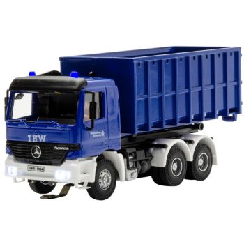 Mercedes-Benz Actros 3-achs Abrollcontainer LKW mit Rundumleuchten, THW, blau, Funktionsmodell, Carmotion