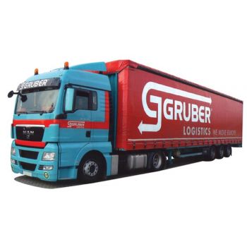 MAN TGX XLX, Mega-Gardinen-Koffersattelzug, Gruber