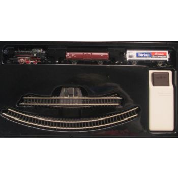 Birkel (Startpackung mit Dampflok, Niederbordwagen und (8600) Birkel Sonnen Bassermann, mit Schienen und Batteriefahrgerät