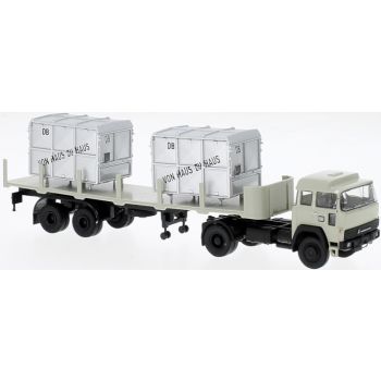 Magirus 310D16, Rungensattelzug beladen mit Behältern - Von Haus zu Haus, DB - Deutsche Bundesbahn