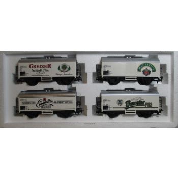 Unser Bier von hier! Packung mit 4 Bierwagen (4415): 1) GREIZER Schloß Pils Thüringer Brautradition, 2) MAURITIUS Zwickau 3) Einsiedler Privatbrauerei