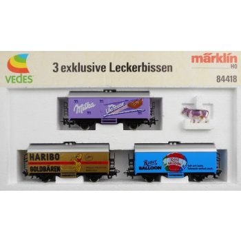 Süßer Zug 3 exklusive Leckerbissen, Inhalt 3 Wagen (4415): Milka Lila Pause, Haribo Goldbären, Ritter Balloon, mit lila Kuh
