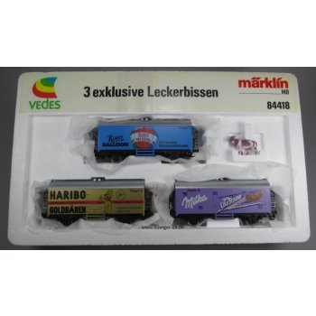 Süßer Zug 3 exklusive Leckerbissen, Inhalt 3 Wagen (4415): Milka Lila Pause Wagen9, Haribo Goldbären Wagen8, Ritter Balloon Wagen7, mit lila Kuh