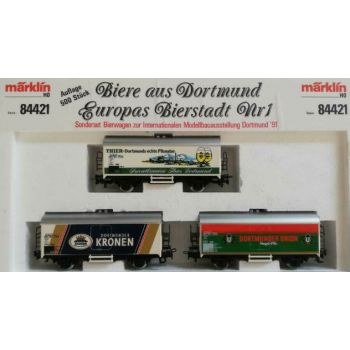 Biere aus Dortmund Europas Bierstadt Nr1, 3 Bierwagen: THIER-Dortmunds echte Pilsnatur, Dortmunder Kronen Privatbrauerei, Dortmunder Union Siegel Pils