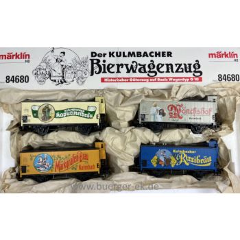 Der Kulmbacher Bierwagenzug, 4 Altbaubierwagen mit Bremserhaus: Kulmbacher Kapuzinerbräu / Mönchshof / Markgrafen-Bräu Kulmbach / Kulmbacher Rizzibräu
