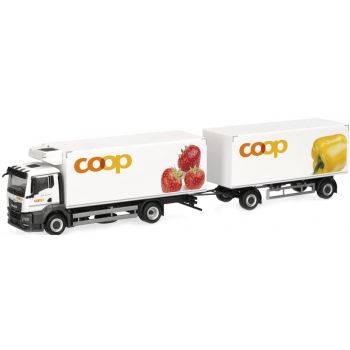 MAN TGS NN Kühlkoffer-Hängerzug, COOP Schweiz, (Herpa-Modell !)