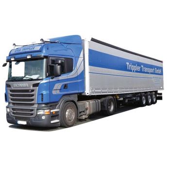 Scania R09 Highl./Aerop., Gardinenkoffersattelzug, Trippler