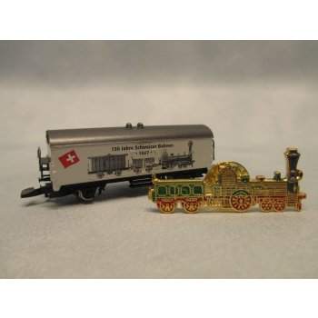 150 Jahre Schweizer Bahnen 1997 - 150 Jahre Schweizer Bahnen 1847, wechselseitige Bedruckung: Spanisch Brötli Bahn / E-Lok mit 2 Güterwagen