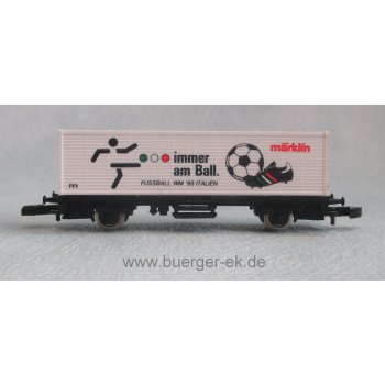 märklin immer am Ball Fussball WM '90 Italien - Int.Spielwarenmesse 1990 Nürnberg (Containerwagen, spez. Verpackung)