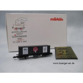 Modellbahntreff Göppingen 1997, 25 Jahre mini-club, wechselseitige Bedruckung, (Containerwagen, spez. Verpackung)
