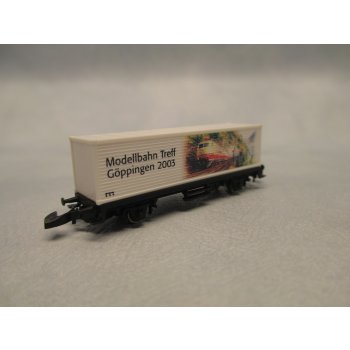 Modellbahn Treff Göppingen 2003 (Containerwagen mit bunter Abbildung einer E-Lok), in spezieller Verpackung: Ein herzliches Dankeschön für Ihre