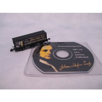 Johann Sebastian Bach 1685 - 1750 (schwazer Containerwagen 8617 mit Notenpartitur und Porträt, spezielle Verpackung mit Aufschrift 